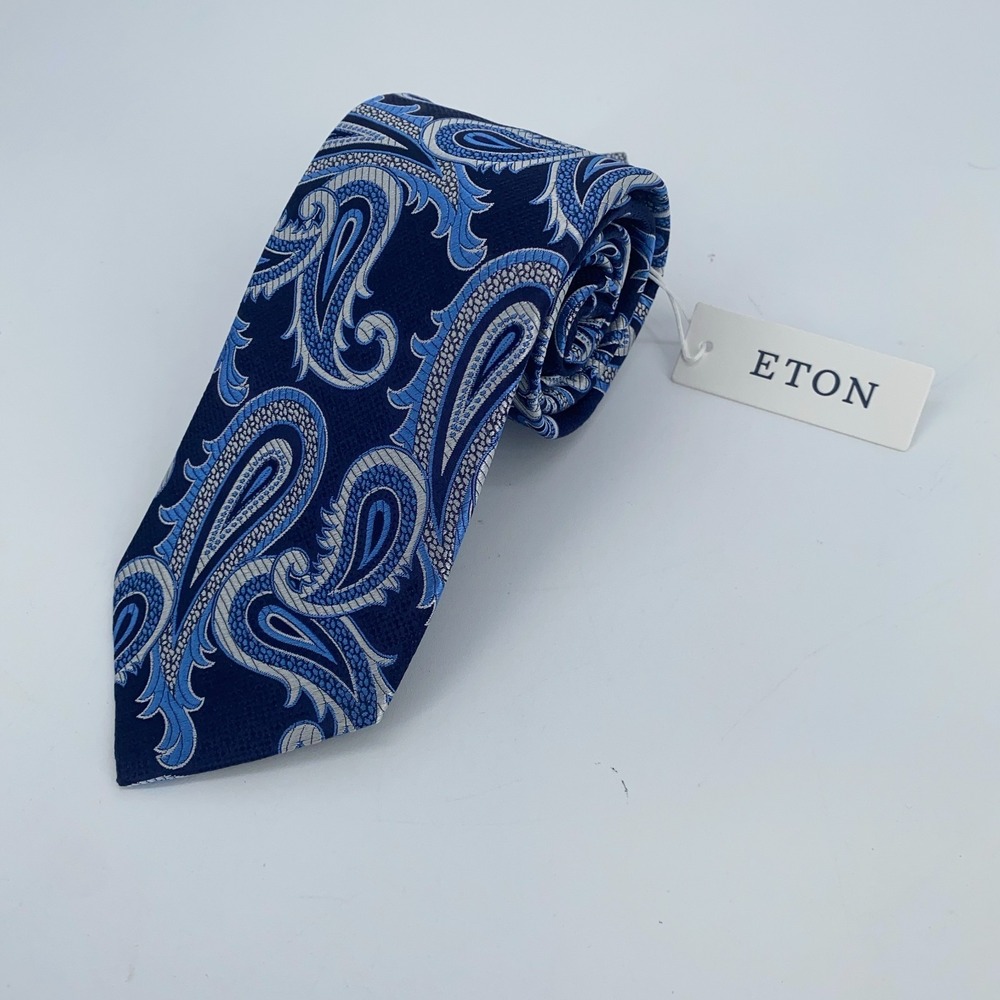 Eton Tie Mens One Size Blue White Paisley Silk Classic Necktie England Made NWT